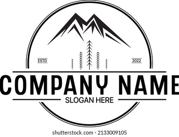 Mountain retro vintage logo. Tree logo design.