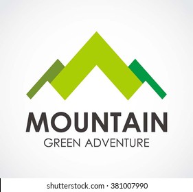 Mountain ribbon of green adventure abstract vector and logo design or template ecology climbing business icon of company identity symbol concept