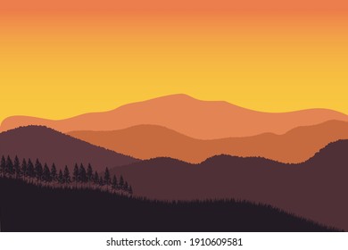 mountain ridge landscape vector illustration with orange gradient color