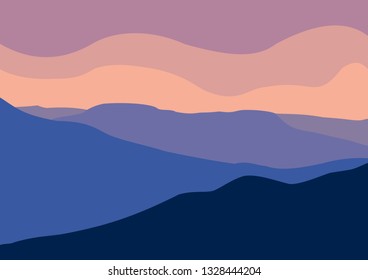mountain ridge  in a mist at the twilight, vector illustration