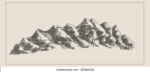 Mountain ridge
scenery sketch hand drawing, in etching style, for extreme climbing sport, adventure travel  and  tourism design