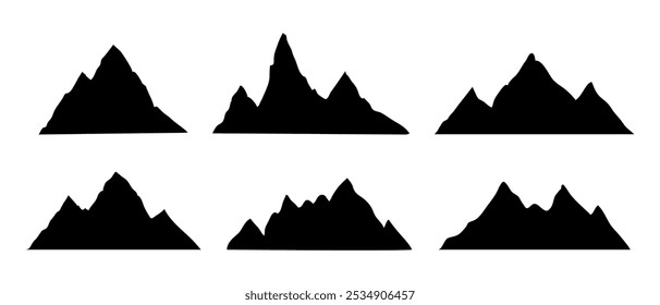 Cresta de la montaña, pico nevado, línea de naturaleza salvaje. Paisaje dibujado a mano, contorno de la línea del mapa. Diseño de paisaje de las montañas rocosas, icono.