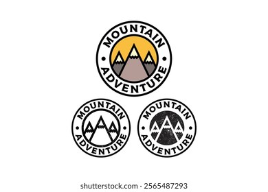 mountain ridges circle badge vector illustration template graphic design collection with colorful, filled and line art style for adventure and outdoors merchandise and other uses.