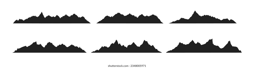 Bergrücken spitzen Silhouetten flache Design, Vektorgrafik einzeln auf weißem Hintergrund. Felsige Berggipfel mit verschiedenen Bereichen Natur-Hintergrund-Design-Elemente im Freien.
