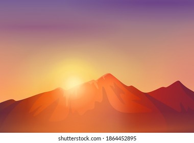 Mountain ridges. Vector illustration of sunlight.