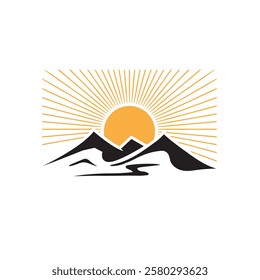 A mountain with a rising sun logo symbolizes hope, new beginnings, and strength. Perfect for outdoor brands, travel agencies, and businesses seeking an inspiring, nature-themed identity.