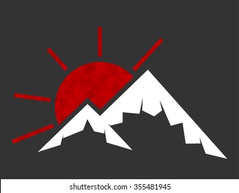 mountain and rising sun vector icon. Outdoor icon. Usable for company logo.
