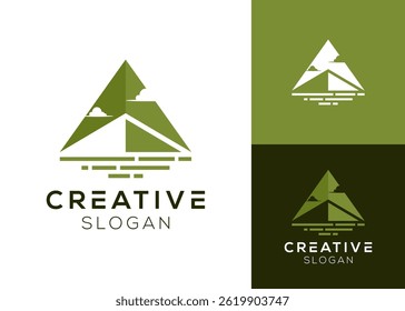 Mountain and river with arrow up abstract logo design
