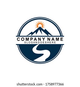 Vectorsymbol für die Kombination aus Mountain und Fluss. Design der Firmenlogo-Vorlage, Emblem, Design-Konzept, kreatives Symbol, Symbol