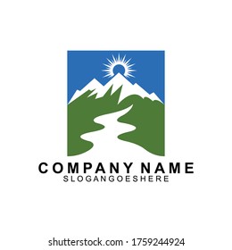 Mountain and River Combination Logo Template Vector Icon. Business Logo Template Design, Emblem, Design concept, Creative Symbol, Icon