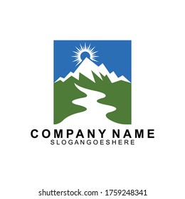 Icono de la plantilla de vectores de logotipos combinados de montaña y río. Diseño de plantillas de logotipos de empresa, Emblem, concepto de diseño, símbolo creativo, icono