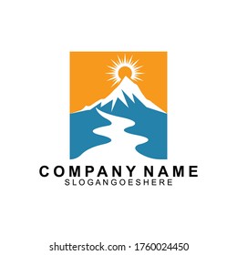 Icono de la plantilla de vectores de logotipos combinados de montaña y río. Diseño de plantillas de logotipos de empresa, Emblem, concepto de diseño, símbolo creativo, icono