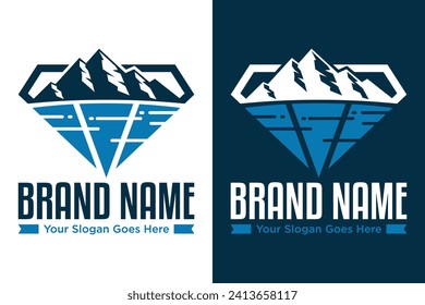 mountain river diamond shape illustration vector logo design