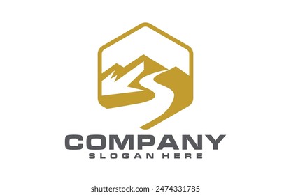 Mountain with river emblem logo design template
