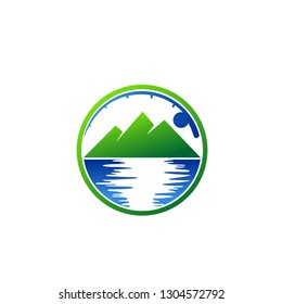 Mountain and River Fishing Vector
