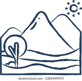 Mountain and river hand drawn vector illustration
