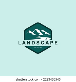 Ilustración de las montañas y los ríos. Tarjeta vectorial adecuada para el logotipo de aventura.