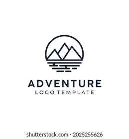 Mountain River Lake Sea Ocean for Outdoor Adventure Logo Design
