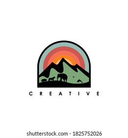 mountain and river landscape adventure logo icon vector template on white background
