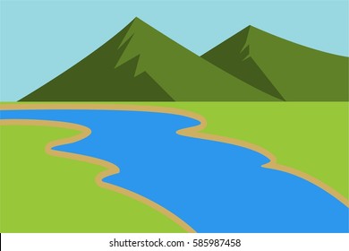 mountain and river landscape illustration vector