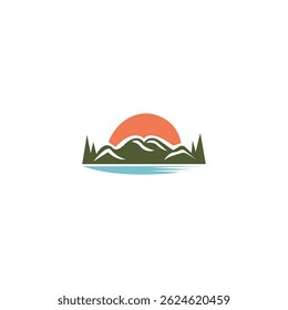 Diseño de Logo de Paisaje de Río de Montaña	