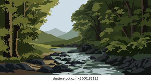 Berglandschaft mit Felsen und Wald