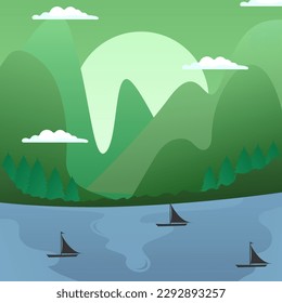 Mountain and river landscape scenery vector