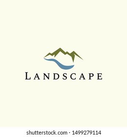 mountain and river landscape vector logo design template