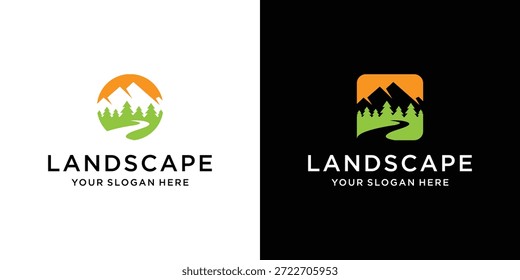 Ilustração de design de logotipo de vetor de paisagem de Mountain River.