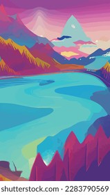mountain and river landscape vector poster