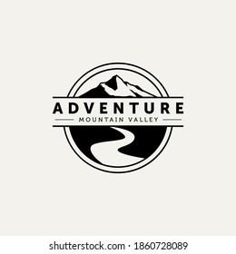 mountain and river logo badge vector design illustration template