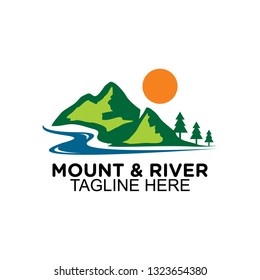 mountain and river logo, clip art vector