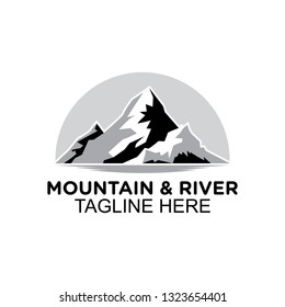 mountain and river logo, clip art vector