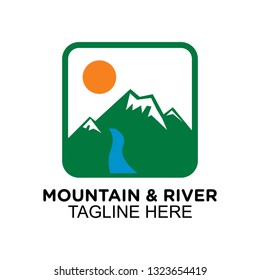 mountain and river logo, clip art vector