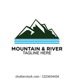 mountain and river logo, clip art vector