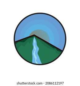 
logotipo de montaña y río para ropa