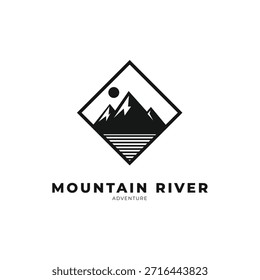 Insignia de etiqueta de concepto de diseño de logotipo de río de montaña