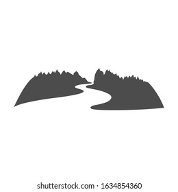 Mountain River Logo design in negative space vector illustration