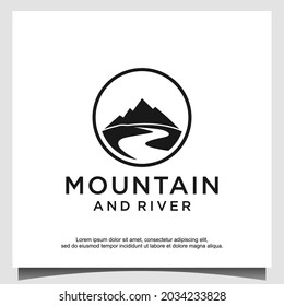 plantilla de diseño de logotipo de montaña y río