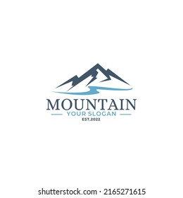 vector de diseño del logotipo de montaña y río