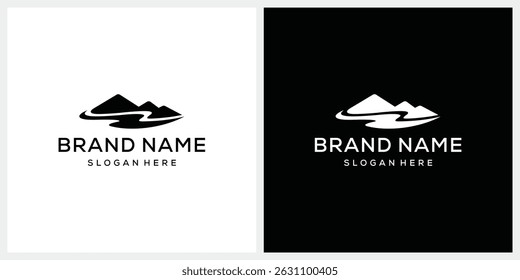mountain and river logo design vector template