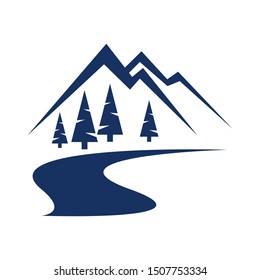Mountain river logo. Monochrome landscape.