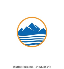 Logo de verano de montaña y río