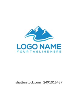 Mountain with river logo template. Vector Template Logo mountain icon. Creative Simple Mountain Logo Design Vector.