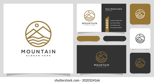 mountain river logo vector with business card design