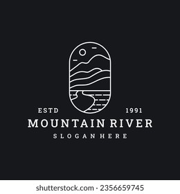 Mountain river logo vector icon illustration hipster vintage retro