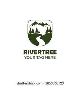 Mountain And River Logo Vector Illustration Design, Landscape Logo Design