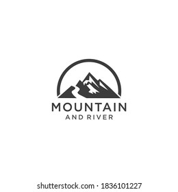 mountain and river nature logo design