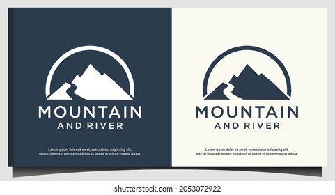mountain and river nature logo design