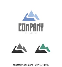 montaña con río , diseño de logotipo de naturaleza montañosa plantilla vectorial